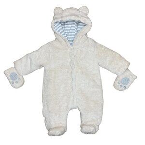JOJO MAMAN BEBE Mocha Bear Snowsuit 0-3 months Baby Infant Bunting Fleece Romper